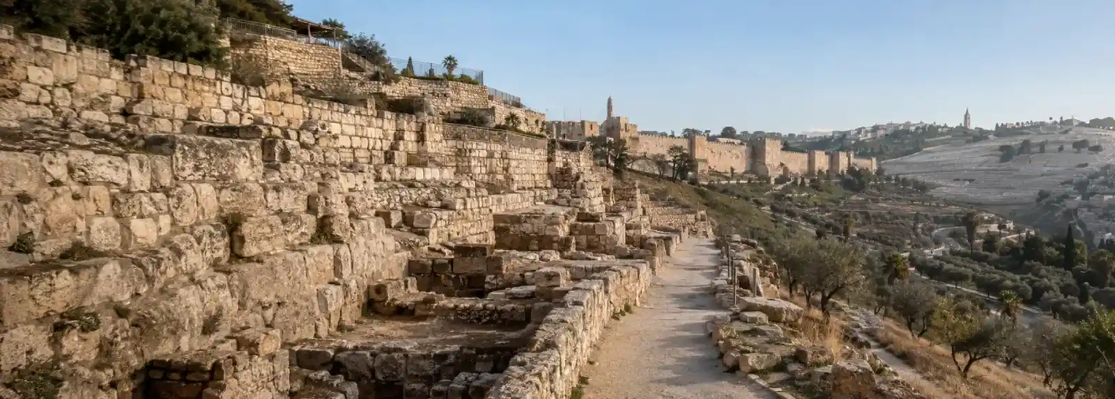 Archaeological terraces and Jerusalem walls on the ancient ridge