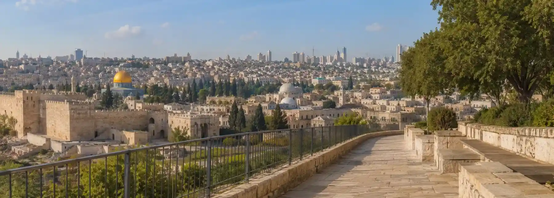 Jerusalem’s Old City walls and modern neighborhoods from a walking viewpoint